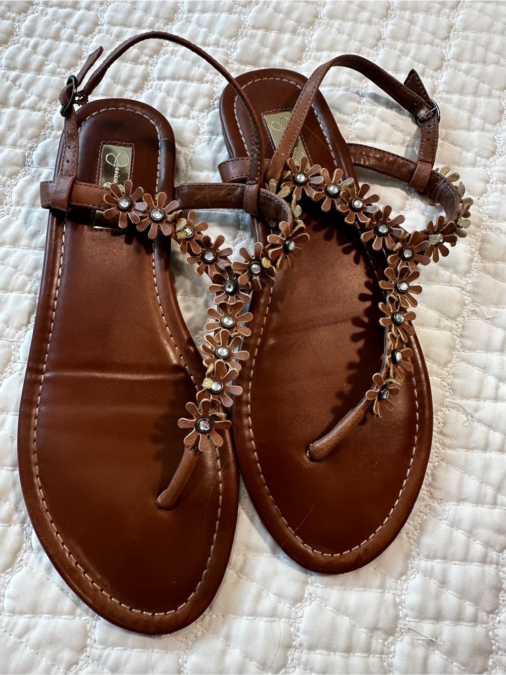 Jessica Simpson Brown Floral T-Strap Sandals size 8 never worn